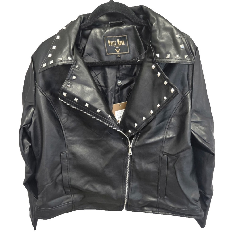 White Mark Women's Black Leather Studded Jacket Size XL